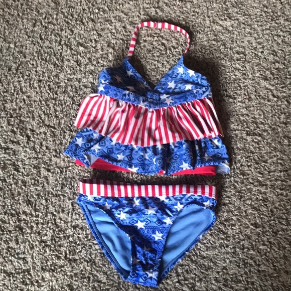 Wonder Nation Other - Wonder Nation Red White and Blue 2 Piece Ruffled Stripes & Stars Bikini